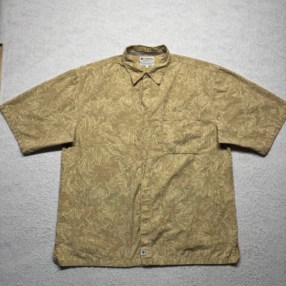 Columbia Hawaiian Button Up Shirt 100% Cotton S/S Yellow Men's Size XL